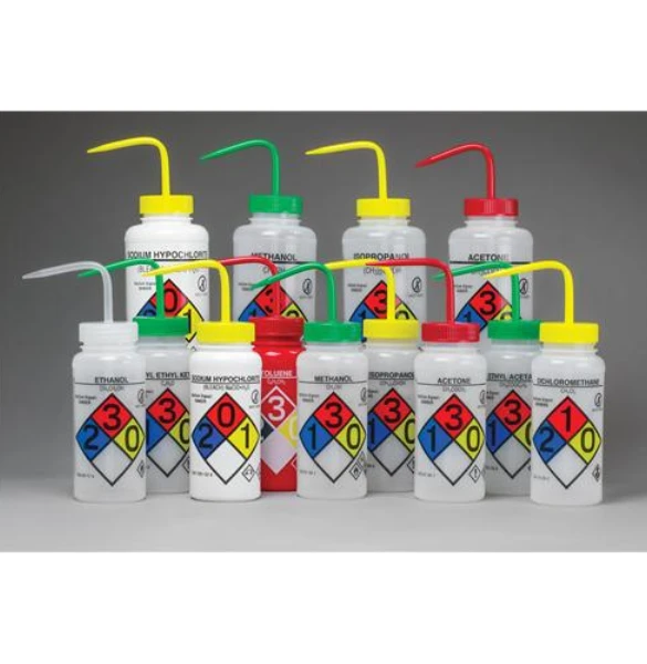 Right-to-Know, Safety-Vented Wash Bottles with GHS Labeling