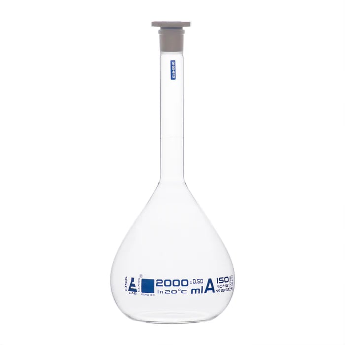 Flasks , Volumetric Class - A USP with PP Stopper & individual work certificate
