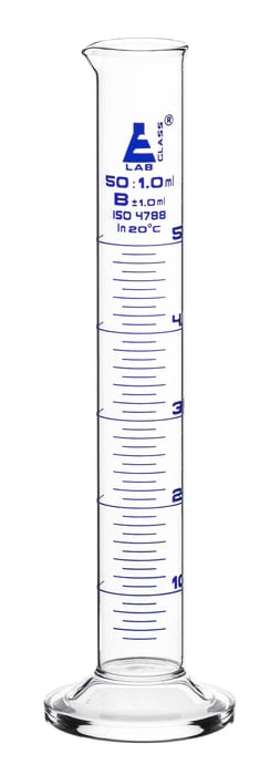 Cylinder Measuring Graduated,  class 'B', round base with spout, borosilicate glass