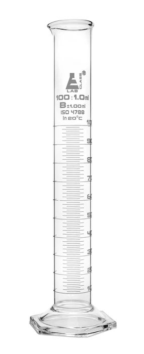 Cylinder Measuring Graduated Class B  Hex base with spout borosilicate glass
