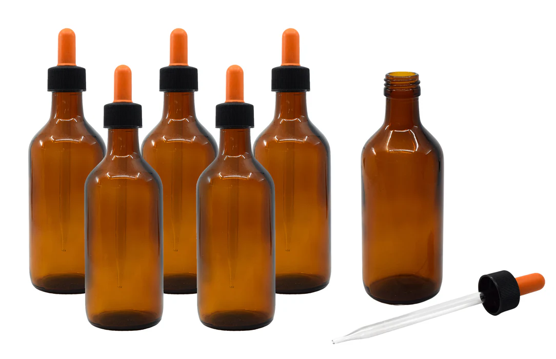 Bottle Dropping, soda glass with screw cap and fitted with dropper