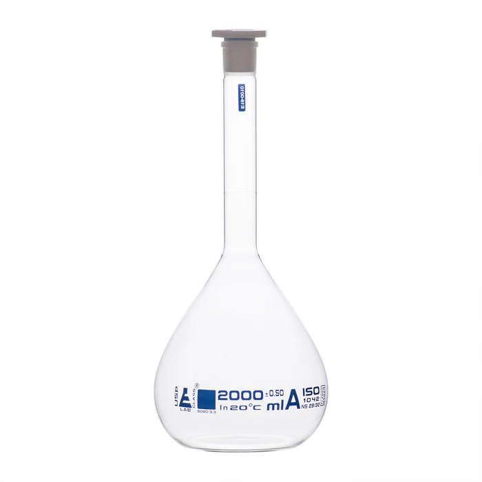 Flasks , Volumetric Class - A USP with PP Stopper & individual work certificate
