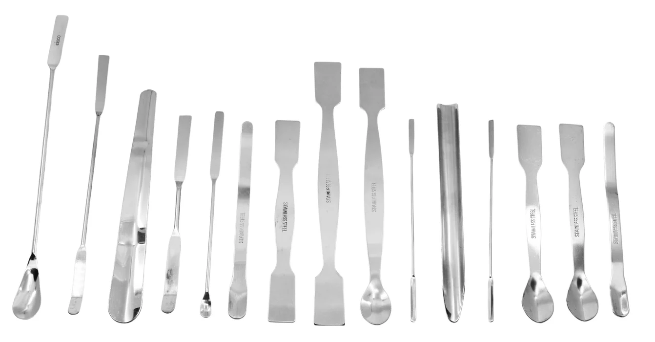 15 Piece Scoop & Spatula Set - Assortment - For Use In A Variety Of Lab Applications - Stainless Steel 