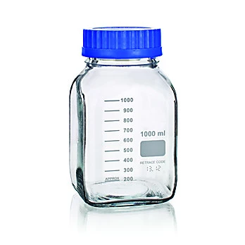 GL 80 Media Storage Bottles, Wide Mouth, Square, Borosilicate Glass